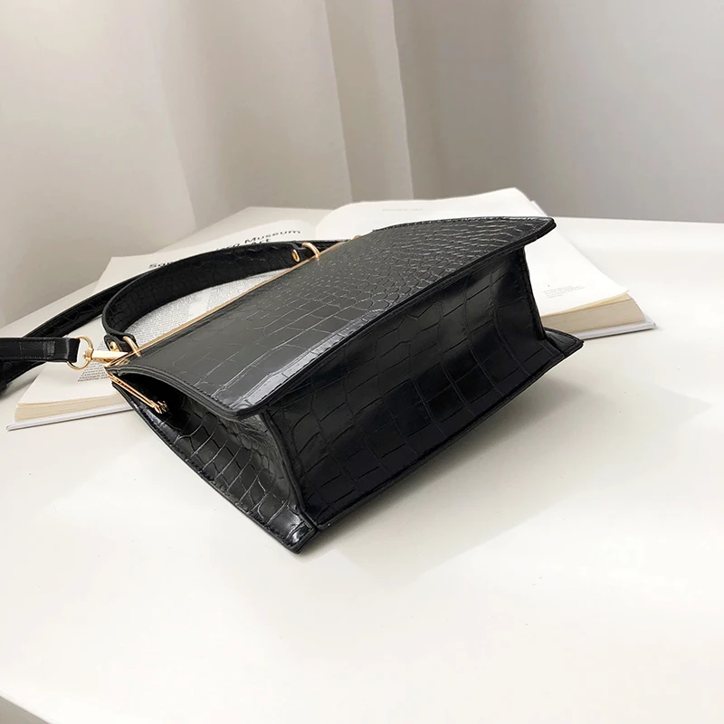 IDUNBAG винтажные черные сумки с крокодиловым узором, сумка на плечо, модная женская сумка из искусственной кожи, женская вечерняя сумка-мессенджер на застежке