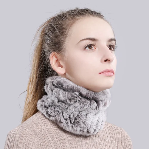 Women Real Fur Handmade Stretch Fur Scarf Knit Genuine Rex Rabbit Fur Headbands Girls Natural Fur Ring Cowl Snood Scarves Winter - Color: color 9