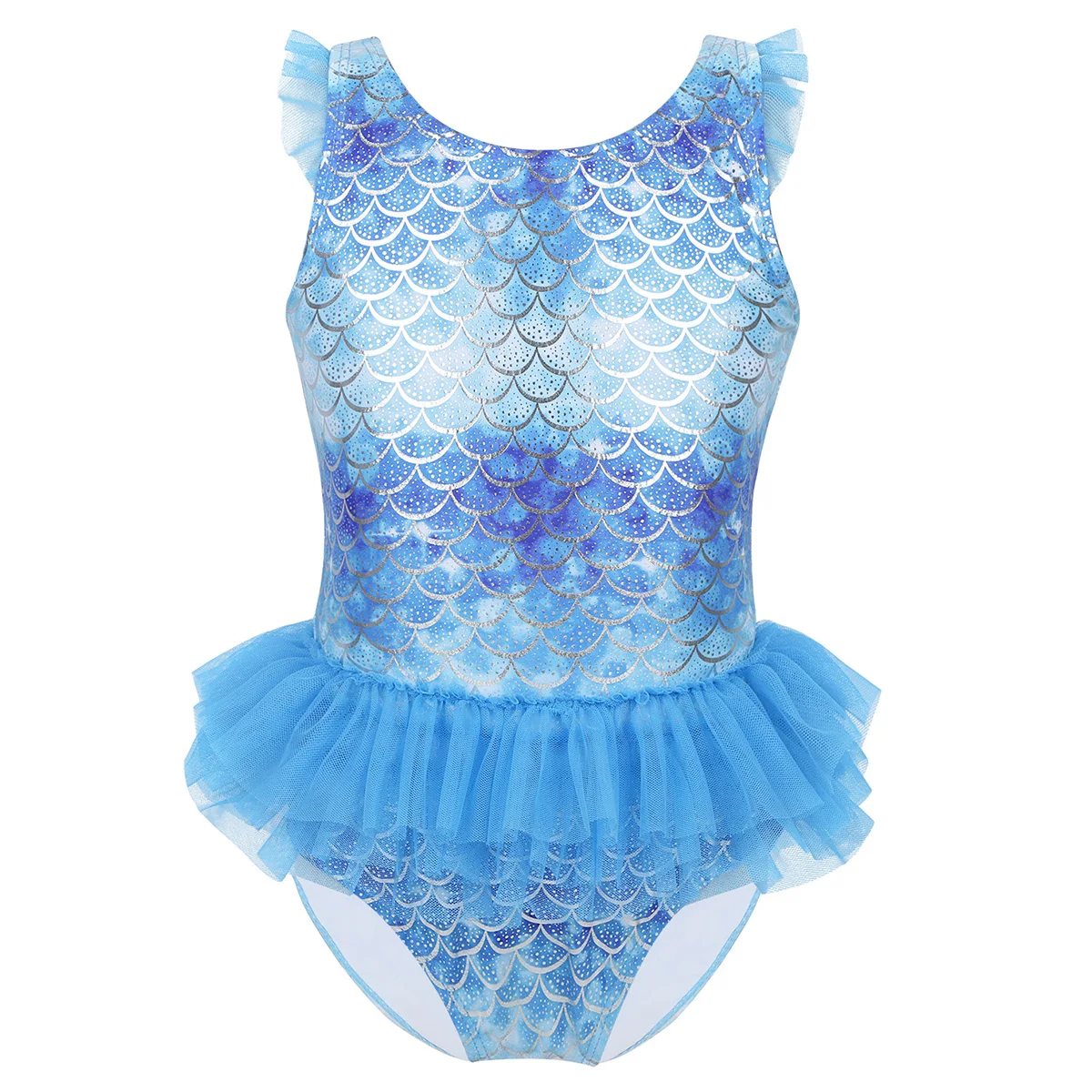 Baby Girls Swimsuit Green Fish Scale Mermaid Ruffles Sleeve One-Piece Swimwear Bathing Suit