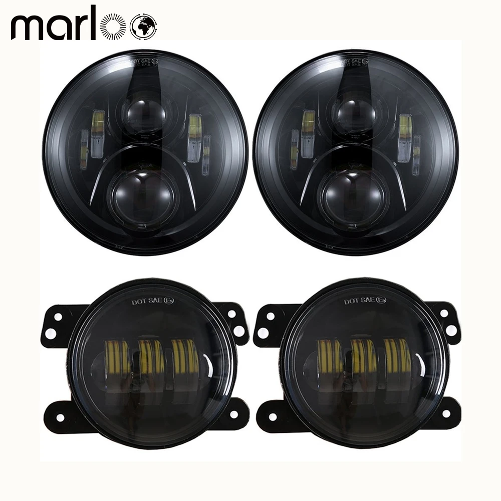  Marloo DOT 7 inch LED Headlight 4 inch LED Fog Lights For Jeep Wrangler 2007-2017 Unlimited JK LJ T - 32871008430