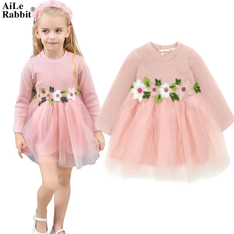 AiLe Rabbit/Брендовое платье с длинным рукавом для девочек Осеннее новое платье-пачка