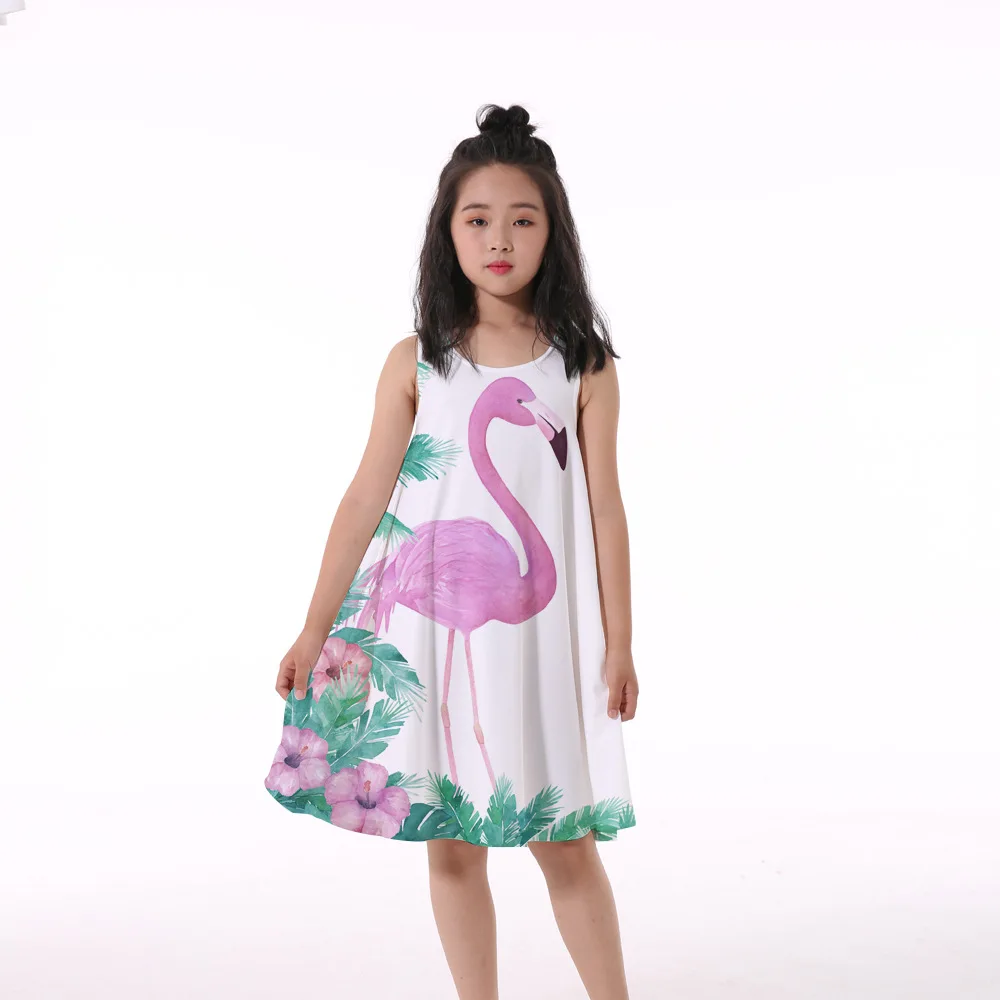 

2018 summer new girls dress flamingo digital printing wholesale
