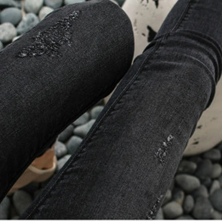 Plus Size Women Casual Mid waist Denim Jeans Korean Fashion Slim skinny Trousers Solid Color Long