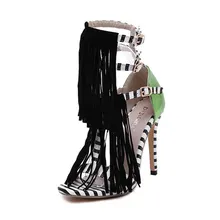 Brand New High Heels Fringe Sommer Sandalen Sexy Offene spitze Plus Größe Gladiator Landebahn Partei Schuhe Frauen Pumpen