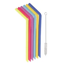 6 шт./лот многоразовые соломинки для питья силиконовые соломинки с чистящей щеткой для дома вечерние аксессуары для барной посуды 731