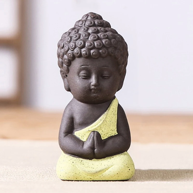 

1PCS Mini Chinese Small Statues Little Meditation Monk Miniature Craft Buddha Statues Clay Buddhism Zen Monks Buddhism