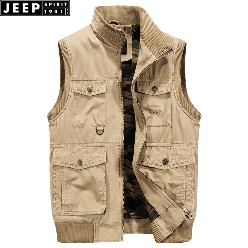

JEEP SPIRIT Brand New Waistcoat Men Casual Stand Collar Sleeveless Jacket Vest Male With Many Pockets Plus Size M-4XL Vest Men