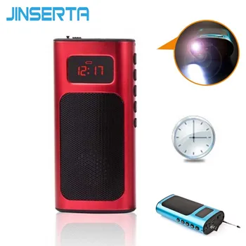 

JINSERTA Mini FM Radio Speaker Music Player with LED Light Charging Cable Support TF Card Aux Play