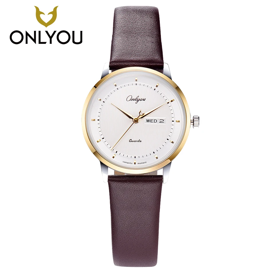 

ONLYOU Women Fashion Wristwatch Top Brand Casual Men Genuine Leather Quartz Clock Ladies Simple Lover calendar face Watch