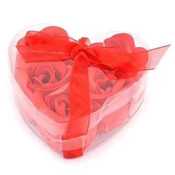 

New 6 Pcs Red Scented Bath Soap Rose Petal in Heart Box