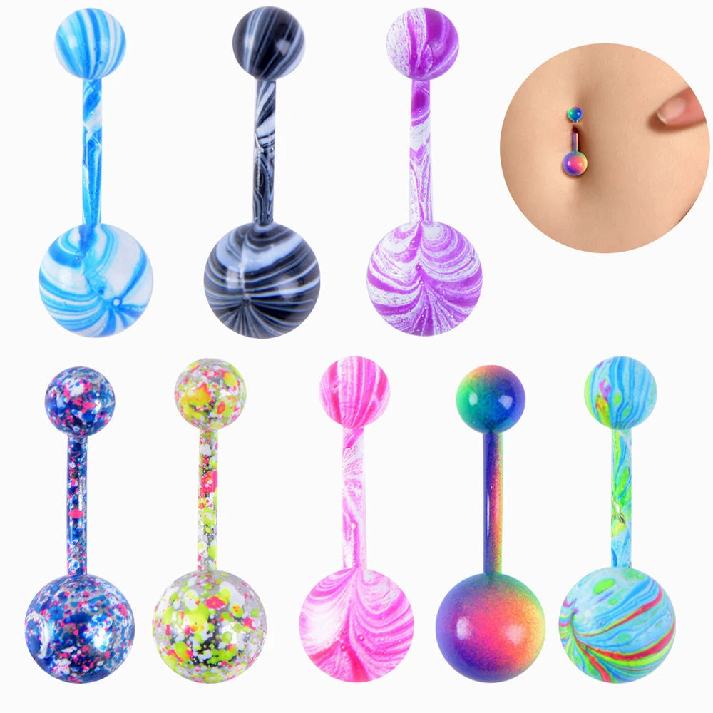 

Alisouy 6 color Fashion Surgical Steel Silver Navel belly button rings Bar Piercing Sexy Body Jewelry for women navel piercing