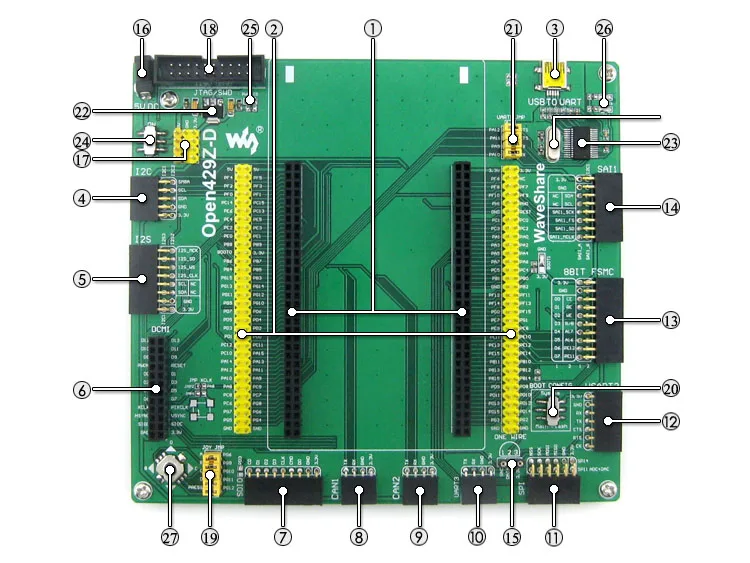 Open429Z-D пакет A = ST 32F429IDISCOVERY/STM32F429I-DISC1, STM32F429ZIT6 MCU, STM32 доска, mbed+ Материнская плата+ 7 модулей