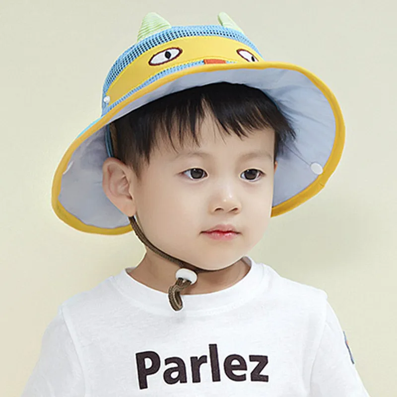 Cat Pattern Baby Sun Bucket Hat with Wide Brim Toddler Boys Girls Summer UV Protection CapsMesh Breathable Comfortable Chinstrap (7)