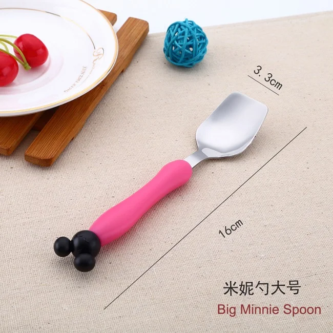 Kids Cute Fork Spoon Mouse Palm Shape Cutlery Baby Food Feeding Tableware Toddler Dinnerware Portable Utensil Feeding Training - Цвет: Big Minnie spoon