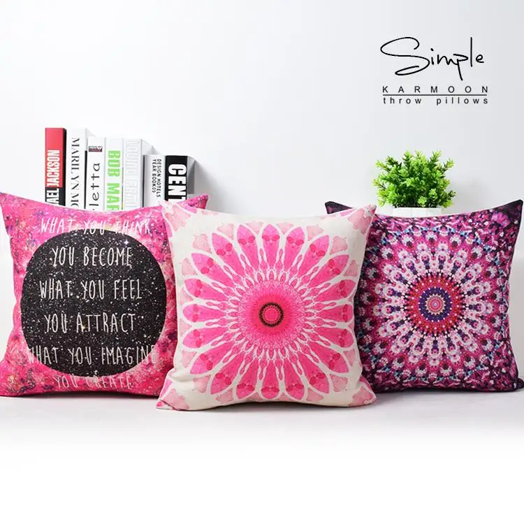 American country pillow , Colorful flower Star cushion , Linen