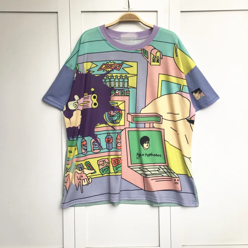 Harajuku оригинальная Женская свободная футболка с граффити, топы с круглым вырезом и коротким рукавом, женские футболки смешанных цветов, летняя новая футболка - Цвет: picture color