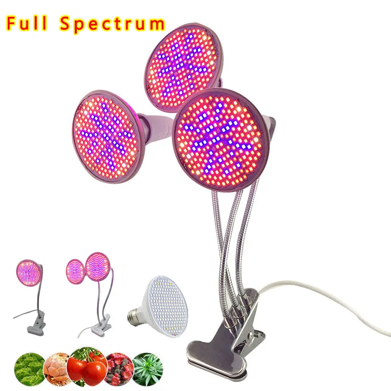 Светодиодный светильник для выращивания растений, коробка для палаток, полный спектр цветов, 200 УФ, ИК-лампа, E27, лампа с зажимом для семян