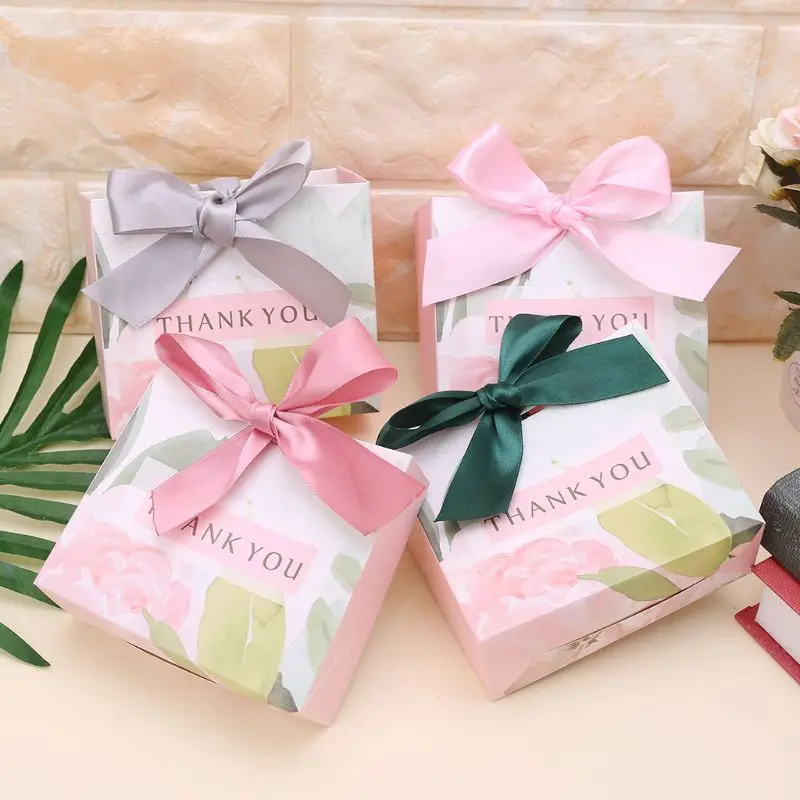 

5pcs Flower Paper Candy Bag Party Birthday Wedding Favor Gift Boxes With Simple Ribbon Wedding Candy Box Gift Paper11.5x4.5x10cm