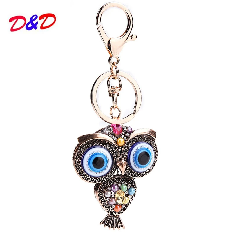 

Hot Sale Tin Alloy Chain Porte Clef Factory For Eye Owl Key Chains Gem Bag Pendant Metal