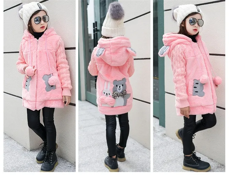 Зимнее пальто с искусственным мехом для девочек; детская одежда; плотное бархатное пальто;