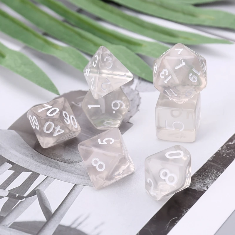 Set Of 7 Sided Polyhedral Dice For RPG Dungeons & Dragons DND D&D D4-D20 Clear