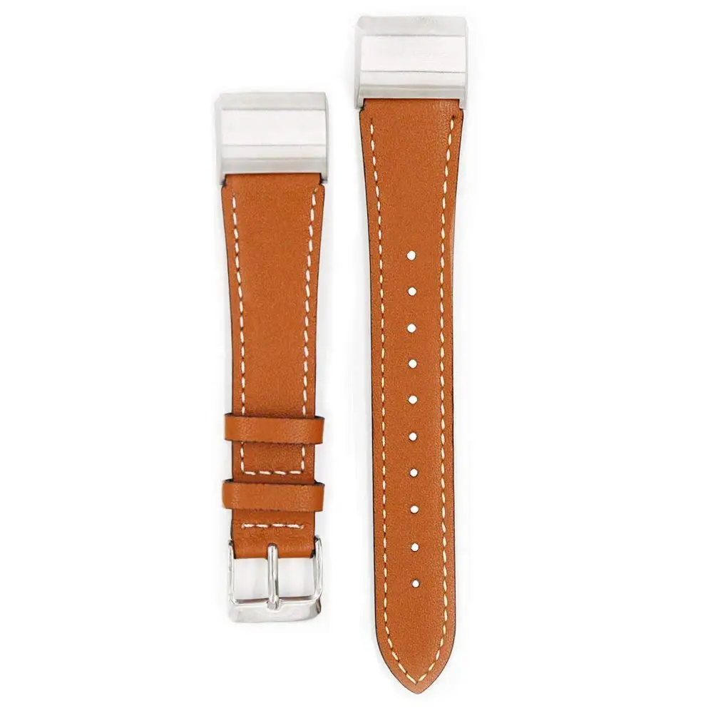 Genuine Leather Band for Fitbit Charge 2 Bands Classic Wristband Metal Connectors Fitness Strap Women Men Small Large (6)