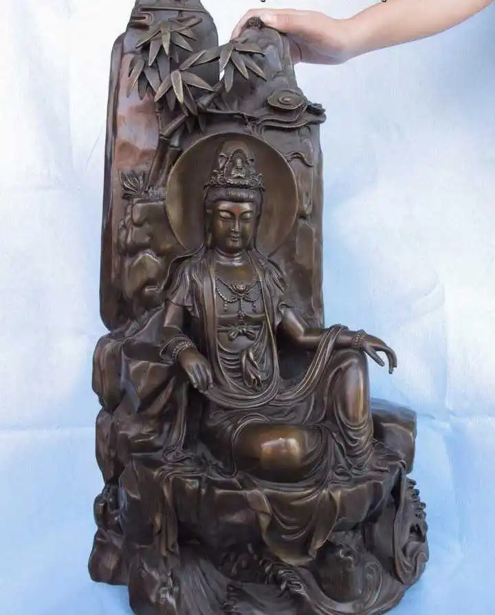 

25 Copper Bronze Sit Mountain freedom Kwan-yin GuanYin Bodhisattva Buddha Statue