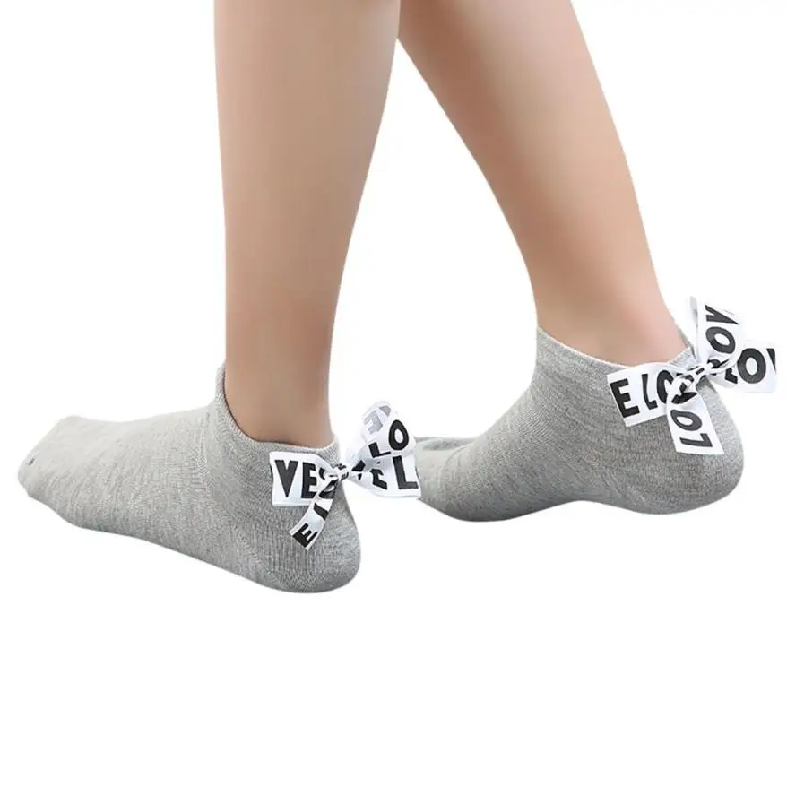 Новый стиль Для женщин хлопок Лук любовное письмо лодыжки высокие носки короткие носки Fabulous Для женщин носки эластичные носки Популярные
