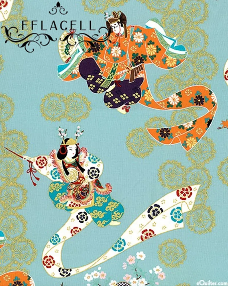 FFLACELL 50*140 см Ретро эластичная печать синий Гейша танец лоскутное хлопчатобумажная ткань ткани
