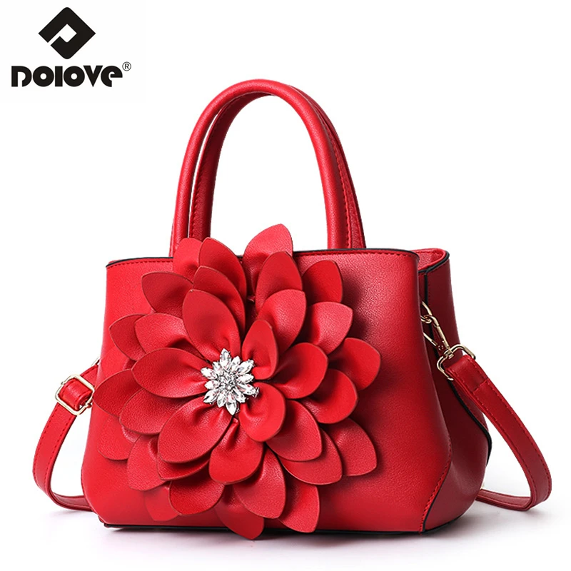 

DOLOVE Fashion New Women's Bags 2019, PU Leather Flowers Messenger Bag, Slanted Shoulder Tote Bag