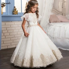 Flower Girl Dresses O-neck Appliques Short Sleeves Ball Gown Pageant Dresses Communion Gown for Wedding Custom Made Vestido Flower Girl Dresses O-neck Appliques Short Sleeves Ball Gown Pageant Dresses Communion Gown for Wedding Custom Made Vestido