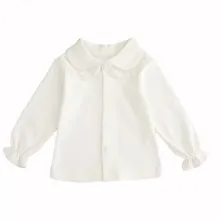 Детская одежда для девочек коллекция года, новая весенняя хлопковая блузка для маленьких девочек белая рубашка на подкладке рубашка с длинными рукавами и отворотами для девочек топы для детей