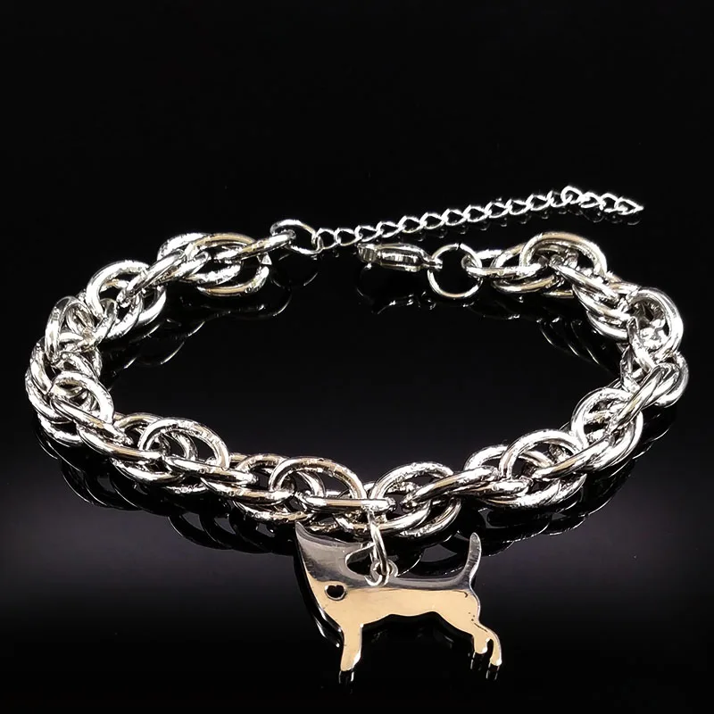 

2019 Fashion Chihuahua Dog Stainless Steel Bracelets Women Silver Color Pokemon Bracelet Jewelry Gift acero inoxidable B17876