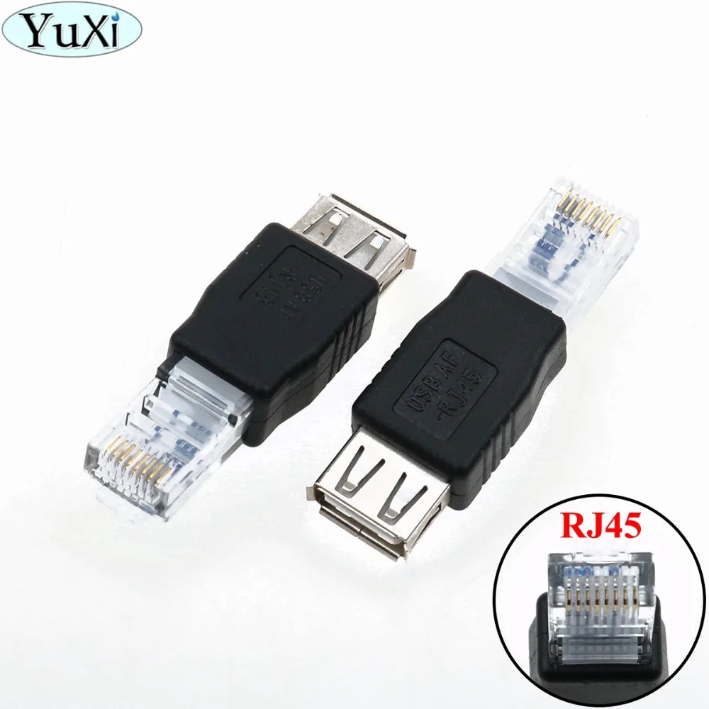 

YuXi 2pcs Transverter Plug PC Crystal Head RJ45 Male to USB 2.0 AF A Female Adapter Connector Laptop LAN Network Cable Ethernet