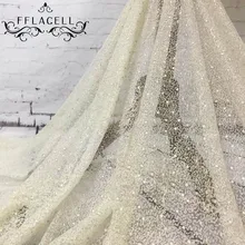 FFLACELL 1 ярд Изысканный тюль кружево ткань звезда цветочный Вышивка металлическое кружевное свадебное платье ткань шириной 130 см