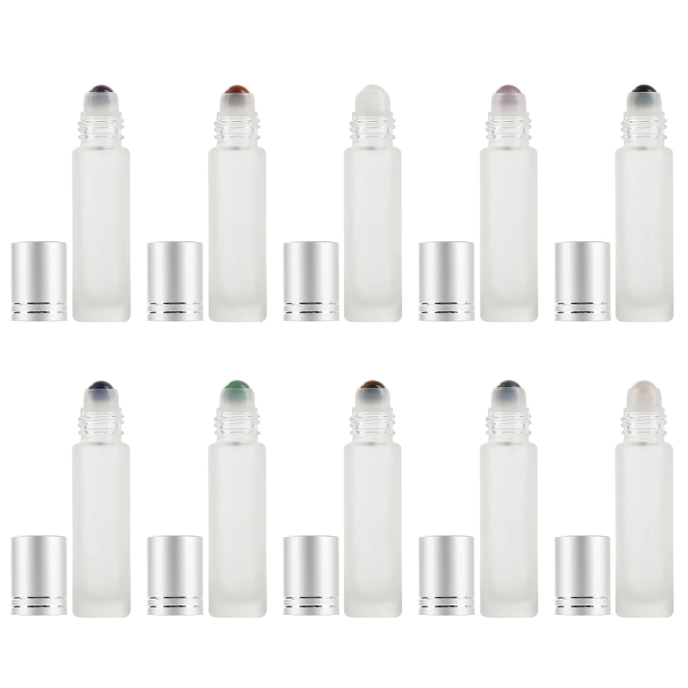 

10ml Scrub Glass Perfume Bottle Marble Roller Ball Silver Cover Empty Cosmetic Containers Essential Oil Travel Bottle