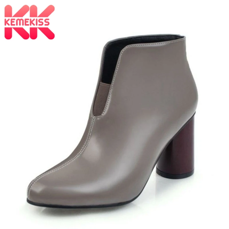 

KemeKiss Women Ankle Boots 2019 New Winter Keep Warn High Heel Boots Fashion Round Toe Fur Office Shoes Women Plus Size 34-43