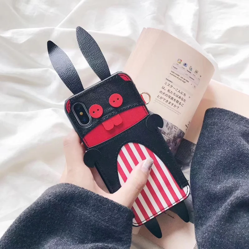 Aoweziic 2018 New Korean women's mobile phone shell tide brand cartoon rabbit For iPhoneX XS personality card 6S 7 8Plus