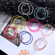 9 Colour Punk Big Size Hoop Earrings Ear Loop 50-70mm New Fashion Round Circle Earring Exaggerated Party Jewelry for Women