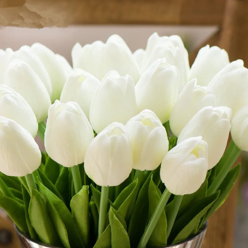

1pcs Pu Tulips Artificial Flower Real Touch White Tulip Artificial Flower For Home Decoration Silk Wedding Bride Flower Bouquets
