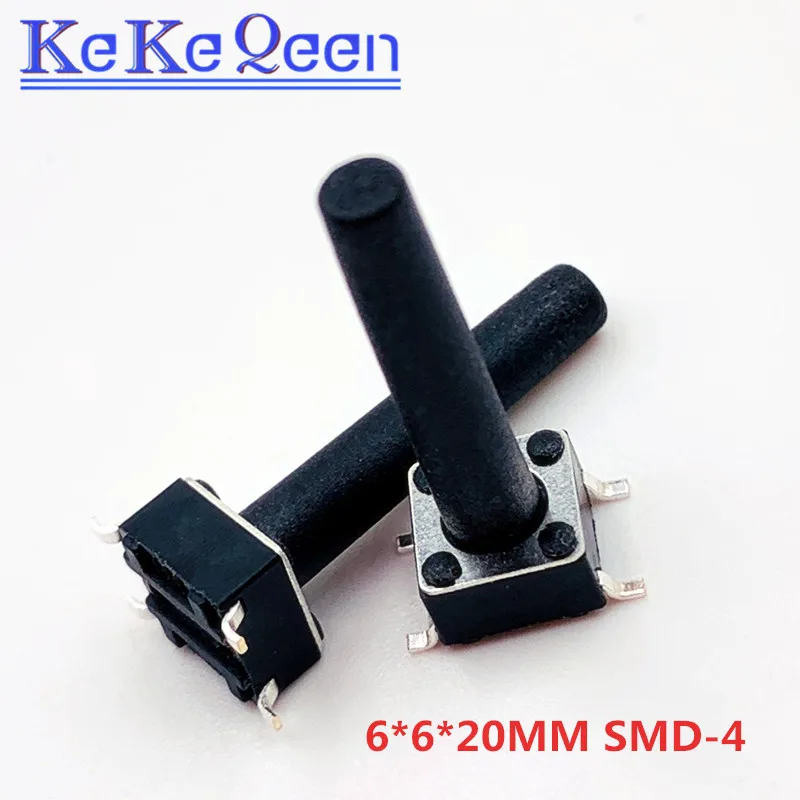 100 шт./лот SMD 6*6*20 мм 6 мм* 6 мм* 20 мм кнопочные переключатели SMD-4 Тактильный кнопочный переключатель тактовый переключатель 6x6x20 мини-выключатель