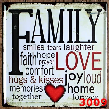 

Square Big Size 30*30cm Family Love Writings Wall Metal Poster Tin Sign Metal Painting Coffee Bar & Home Wall Decor Plaque