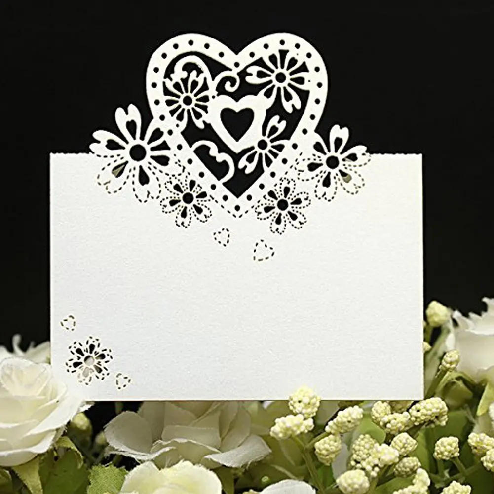 METABLE 50pcs Wedding Card Cut Love Heart Laser Wedding Party Table Name Place Cards Decor