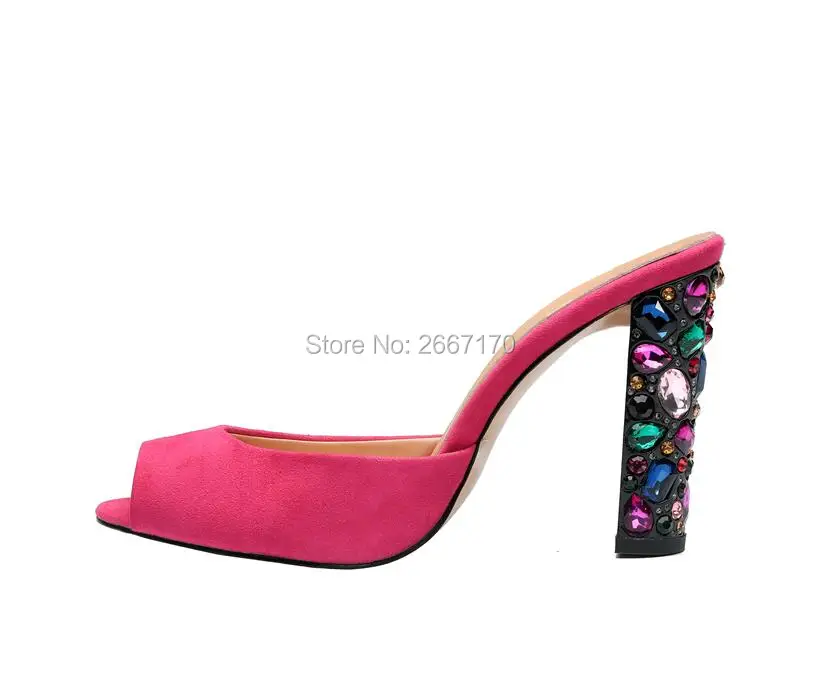 On Slip Mujeres Alto Tacón De Femmes Negro Peep Las Multicolor Bloque Crystal as Pics Para Mules Talón Del Sandalias Zapatos Verano Toe qZnIfwa7