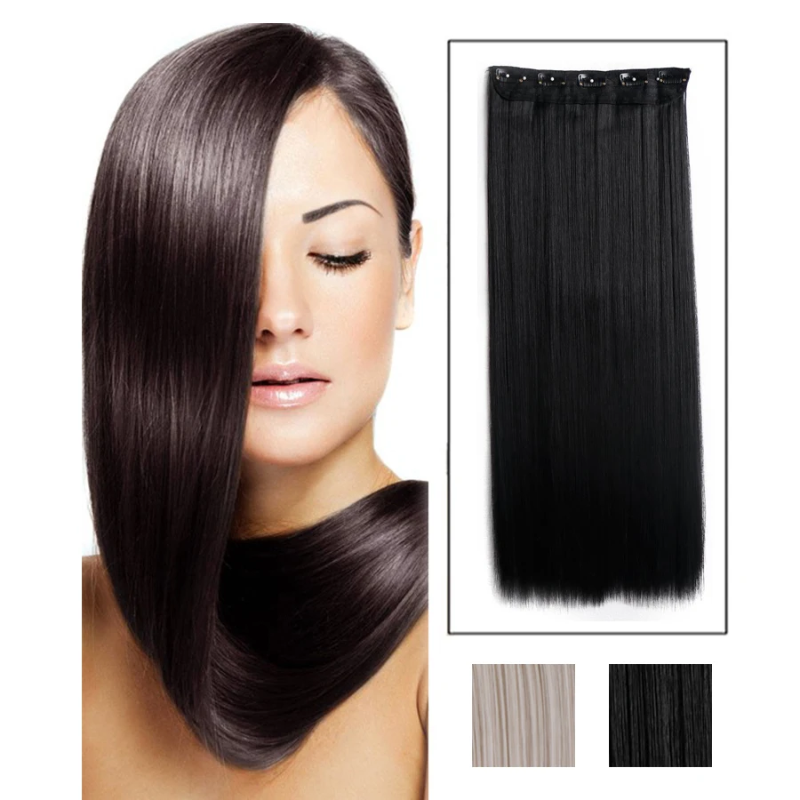 

BESTUNG 24inch One Piece Women Long Straight 3/4 Full Head Clip in Hair Extensions Synthetic Hairpieces