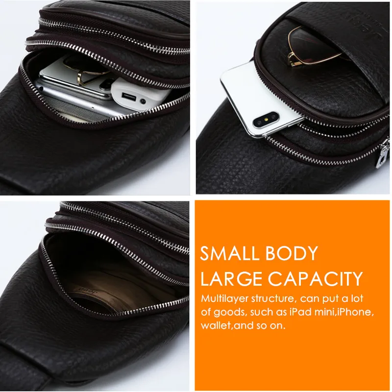  JEEP BULUO Men Crossbody Bags High Quality Leather Chest Bag For Young Man Fashion Casual Male Slin - 32985577838