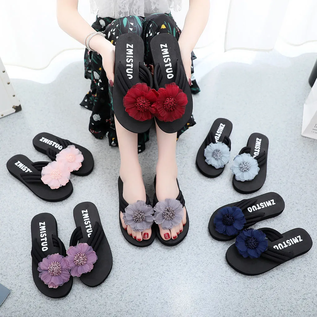 

2019 Women's Slippers Summer Beach Casual Shoes Home Floor Beach Flower Shoes Flip Flop Slipper Outdoor mujer slides Low Heel