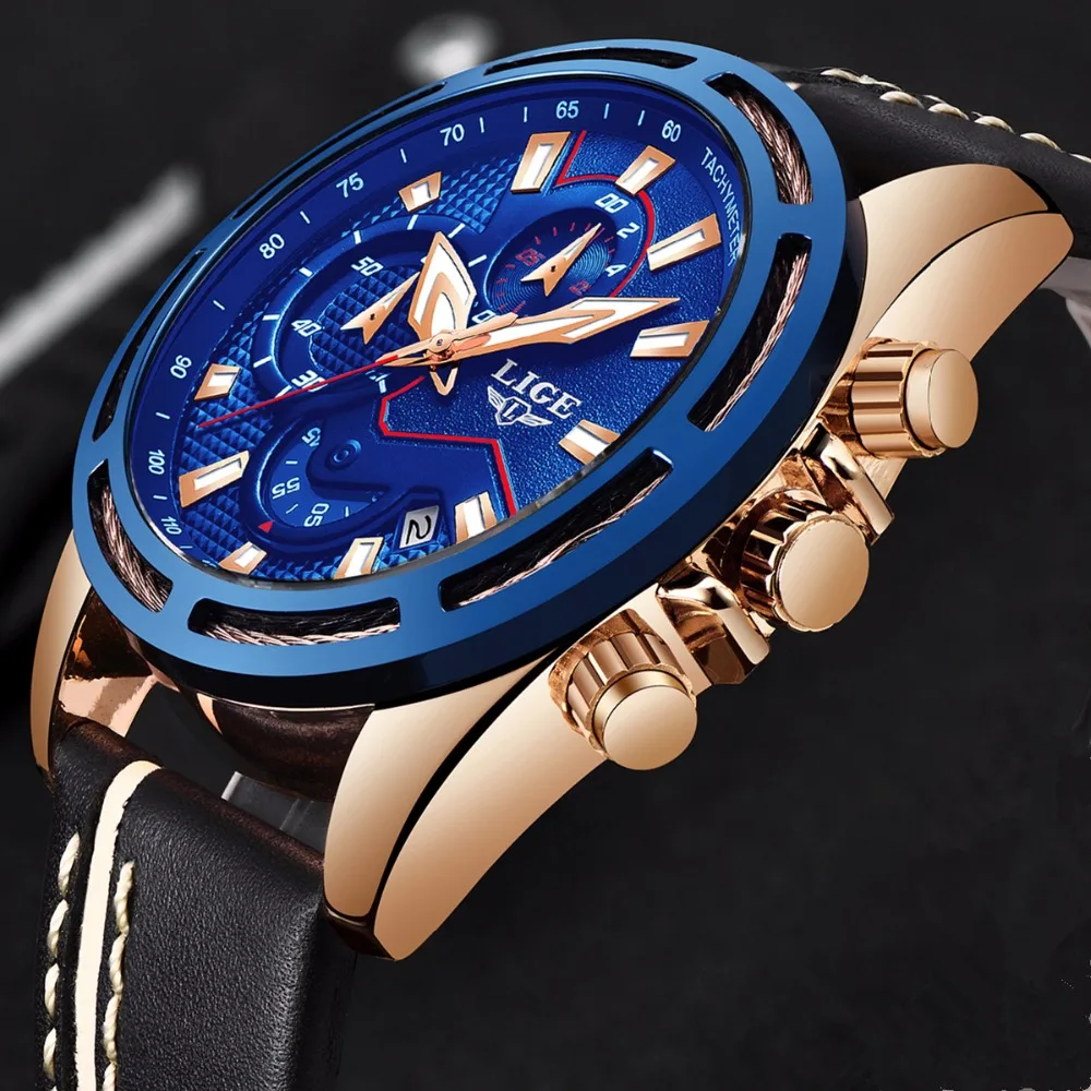 

LIGE Watch Men Fashion Quartz Army Military Clock Mens Watches Top Brand Luxury Leather Waterproof Sport Watch Relogio Masculino