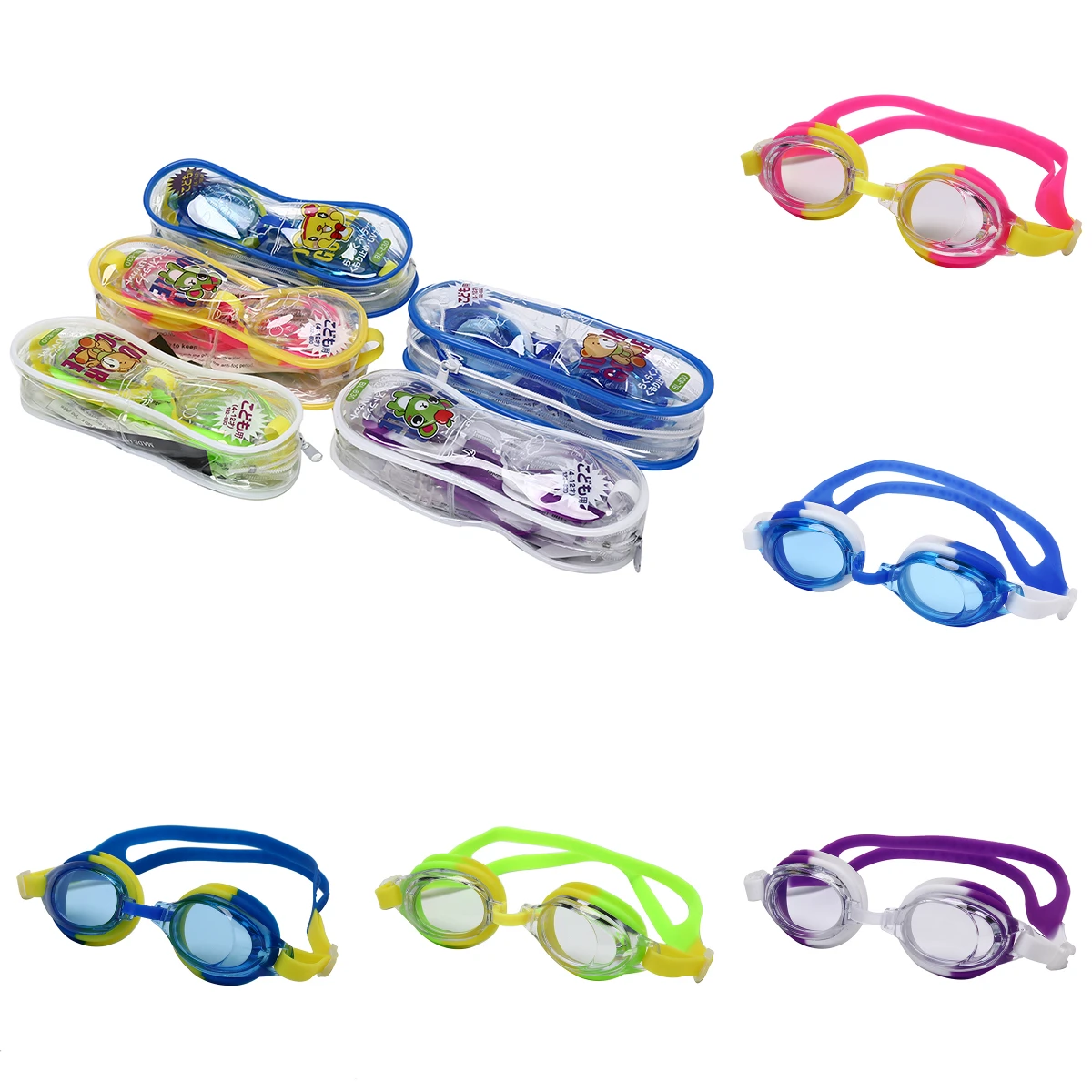 Adjustable Waterproof Colorful Silicone Anti Fog UV Shield Swimming Glasses Goggles Eyewear Eyeglasses with Box For Children Kid
