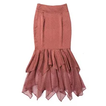 Шикарная юбка в горошек с оборками для женщин, высокая талия, юбка русалки, элегантная, для офиса, леди, вечерние, для работы, облегающая юбка